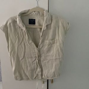 Abercrombie V Neck Button Front Tie Hem Cropped Blouse